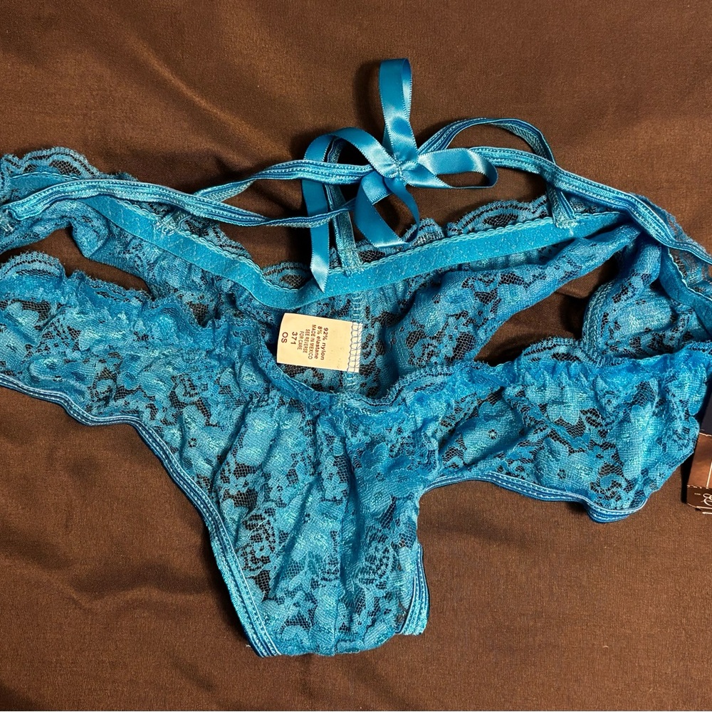 Yandy Blue Lace Panties with Satin Bow